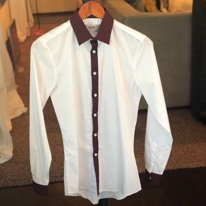 White Topshop button down with maroon detailing